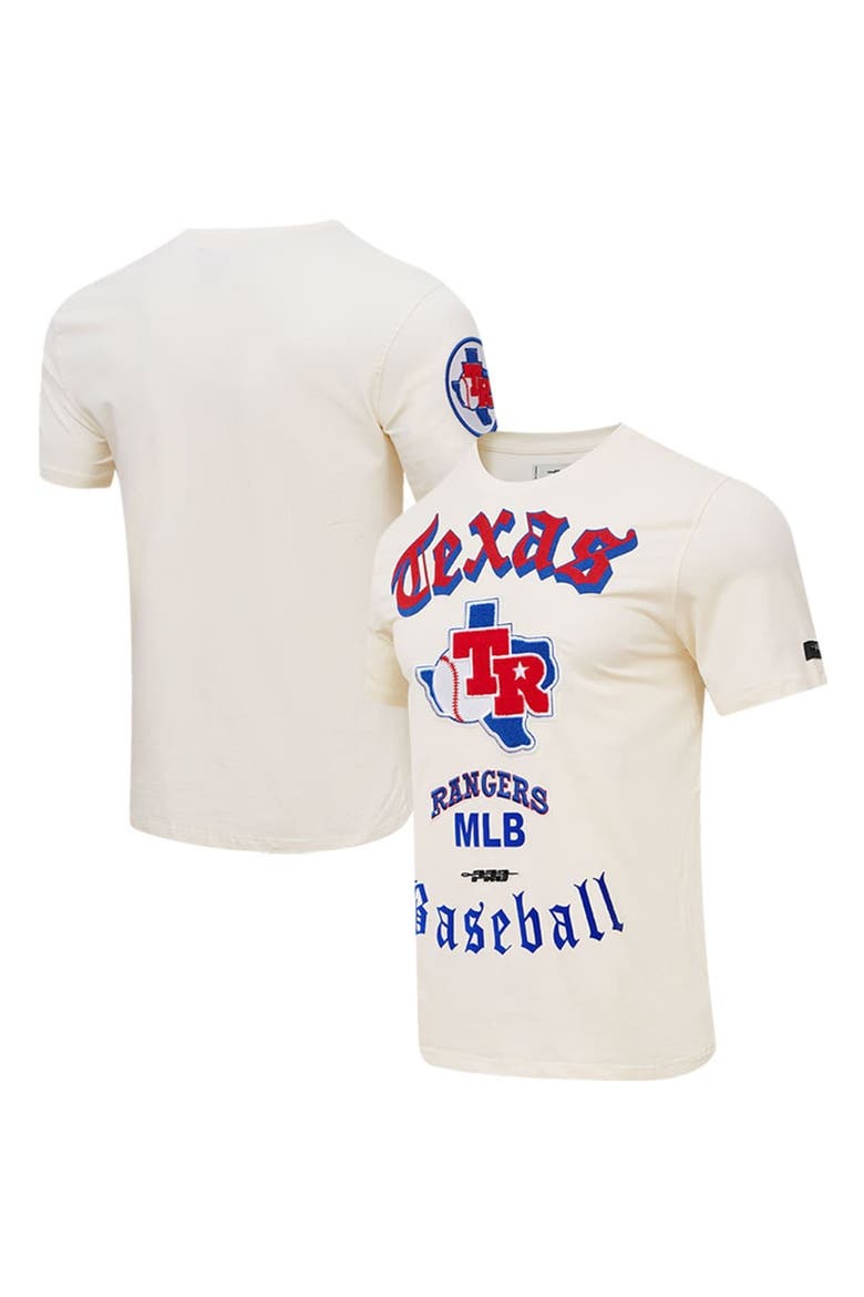 Men's Pro Standard Cream Texas Rangers Cooperstown Collection Old English T-Shirt, Alternate, color, Cream