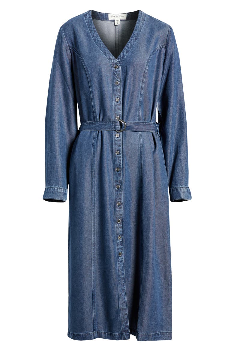 Long Sleeve Belted Denim Midi Dress, Alternate, color, HORIZON WASH