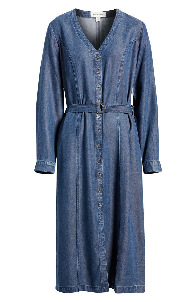 Cloth & Stone Long Sleeve Belted Denim Midi Dress, Alternate, color, Horizon Wash