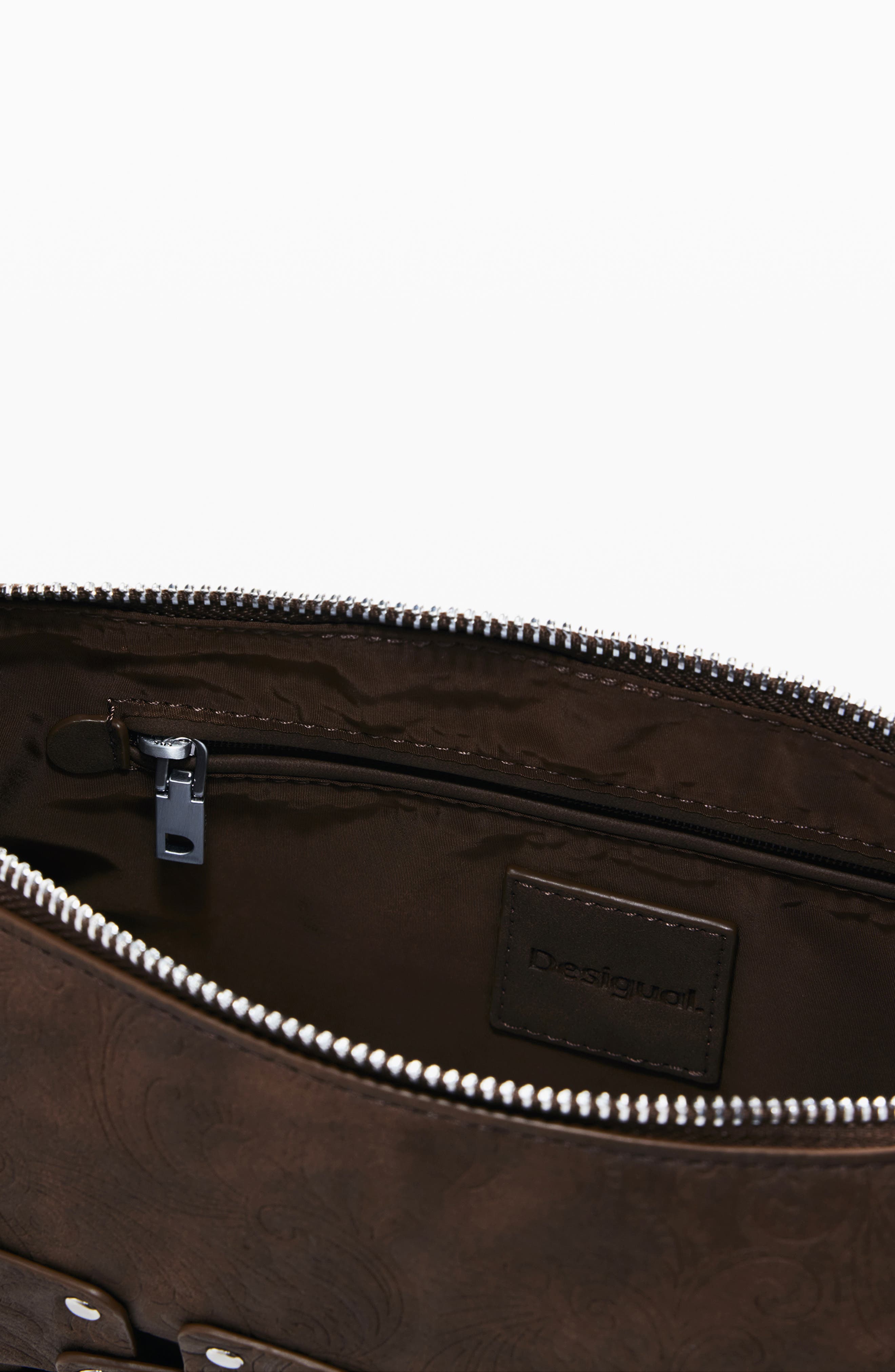 Desigual Studded Patchwork Faux Leather Crossbody Bag, Alternate, color, Dark Brown