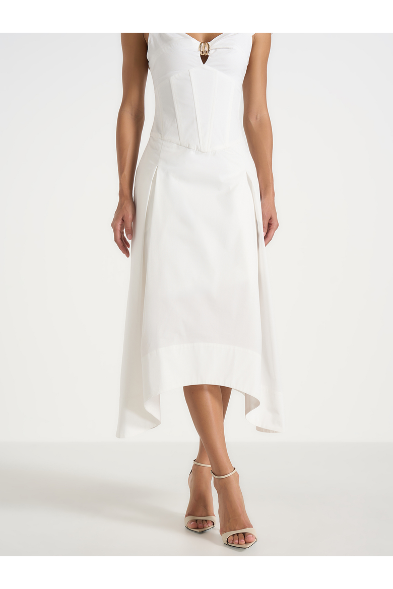 Faith Cap Sleeve Corset Cotton Midi Dress, Alternate, color, White