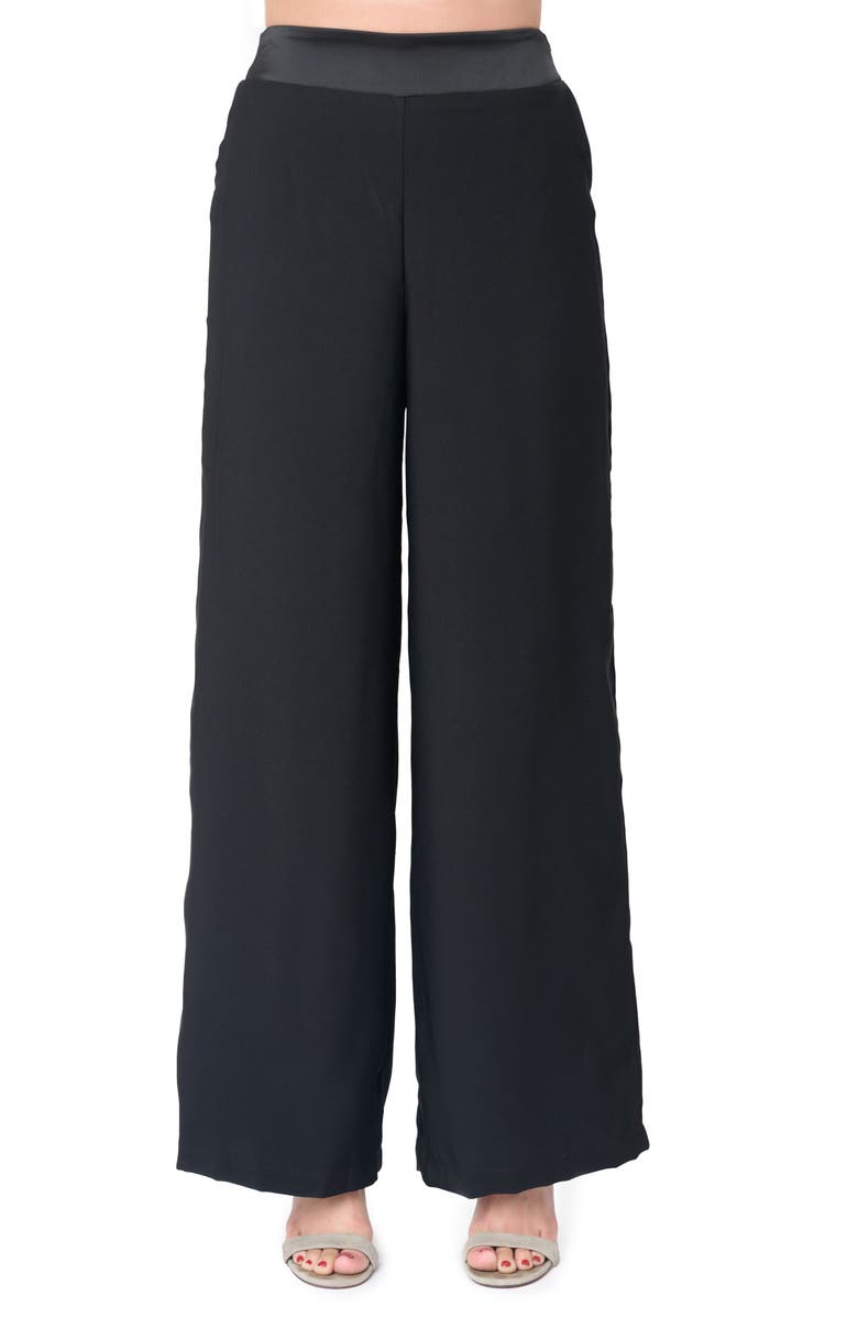 GIBSONLOOK Solstice Wide Leg Satin Pants, Main, color, Black