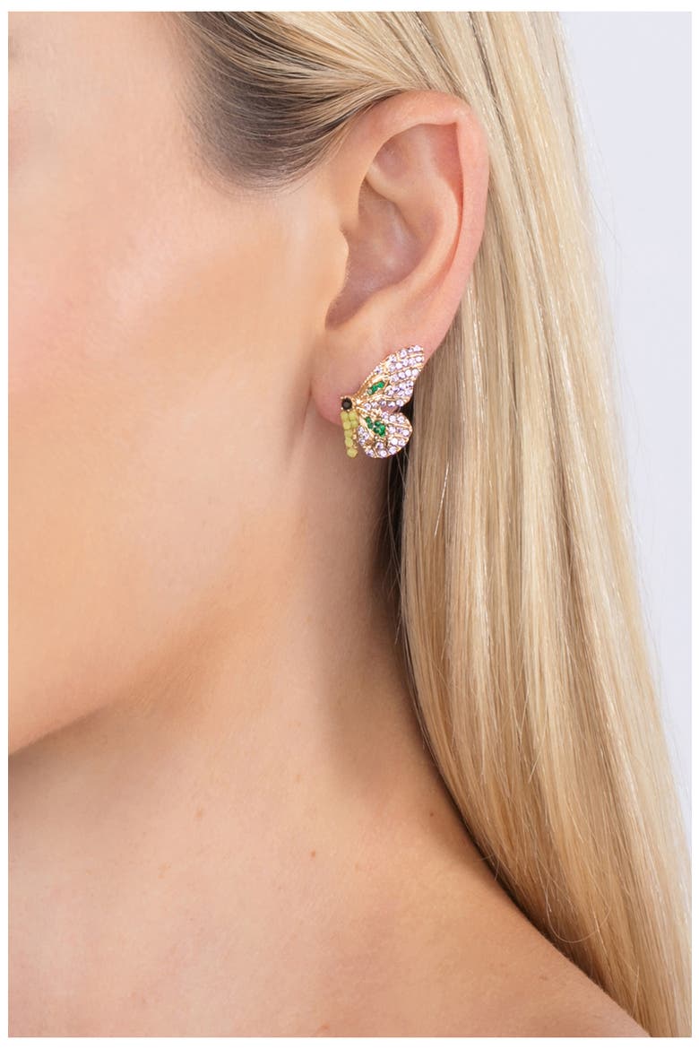 Flutter Pave Crystal Butterfly Earrings, Alternate, color, GOLD