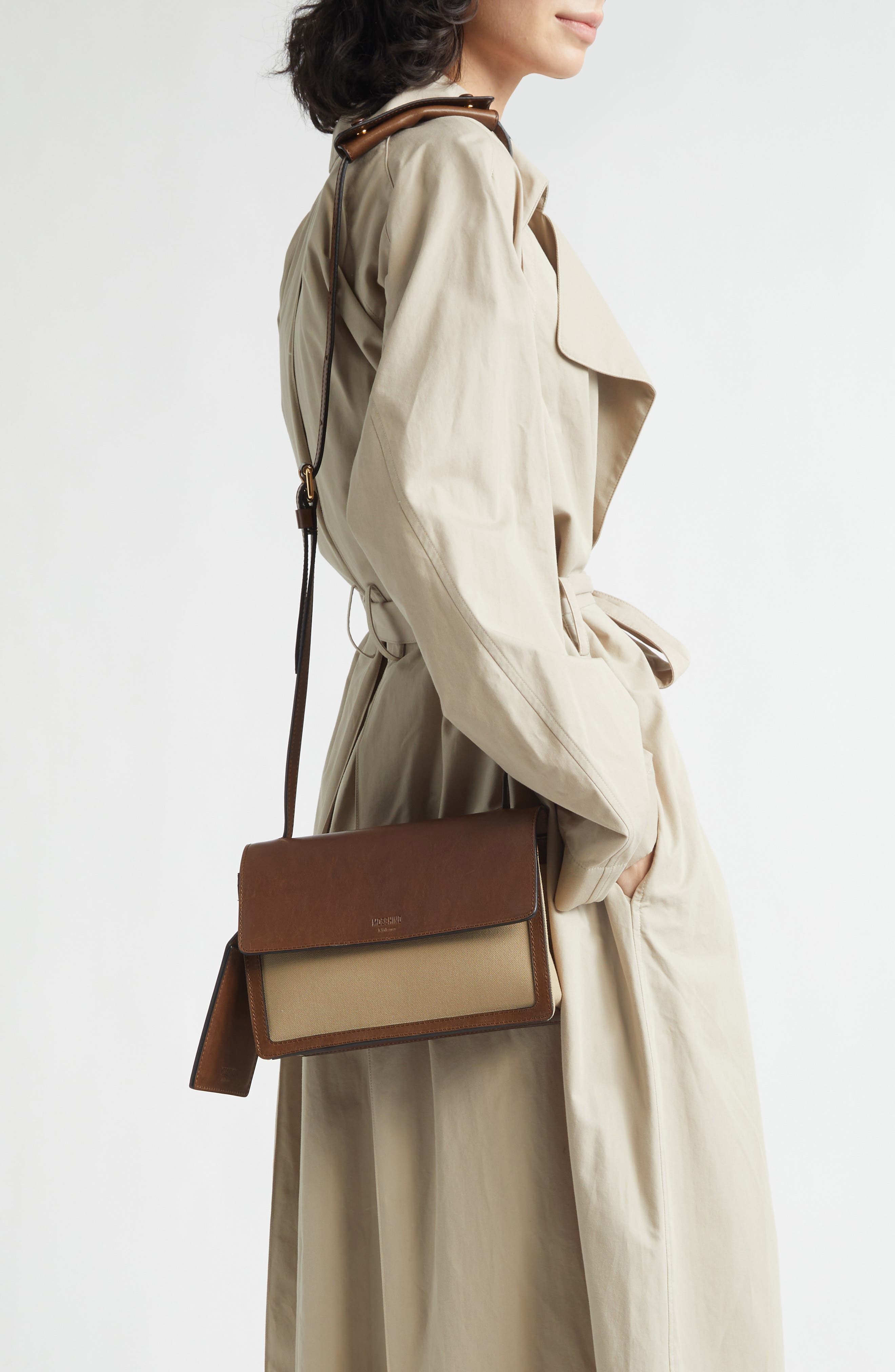 Moschino ID Leather & Canvas Crossbody Bag, Alternate, color, Natural/ Hide 10A Oo9