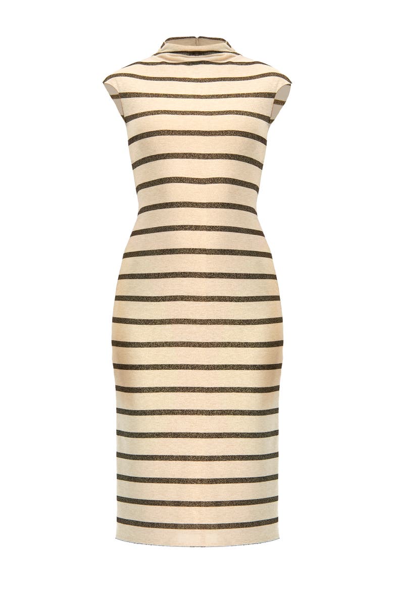 Striped Jersey Midi Dress, Alternate, color, Sand
