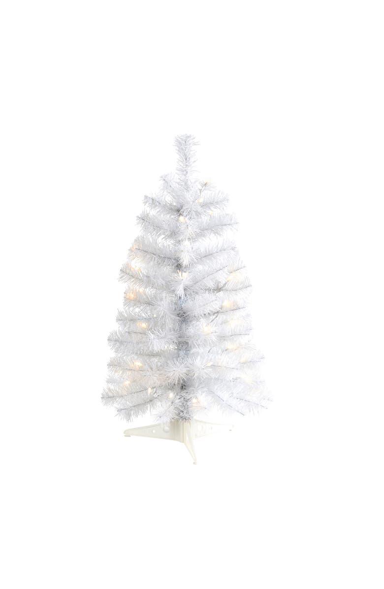 NEARLY NATURAL 2-ft White Artificial Christmas Tree with 35 LED Lights and 72 Bendable Branches, Main, color, White