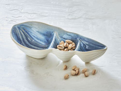 Tag Blue Multi Ceramic Conch Shell Divided Serving Platter In Blue