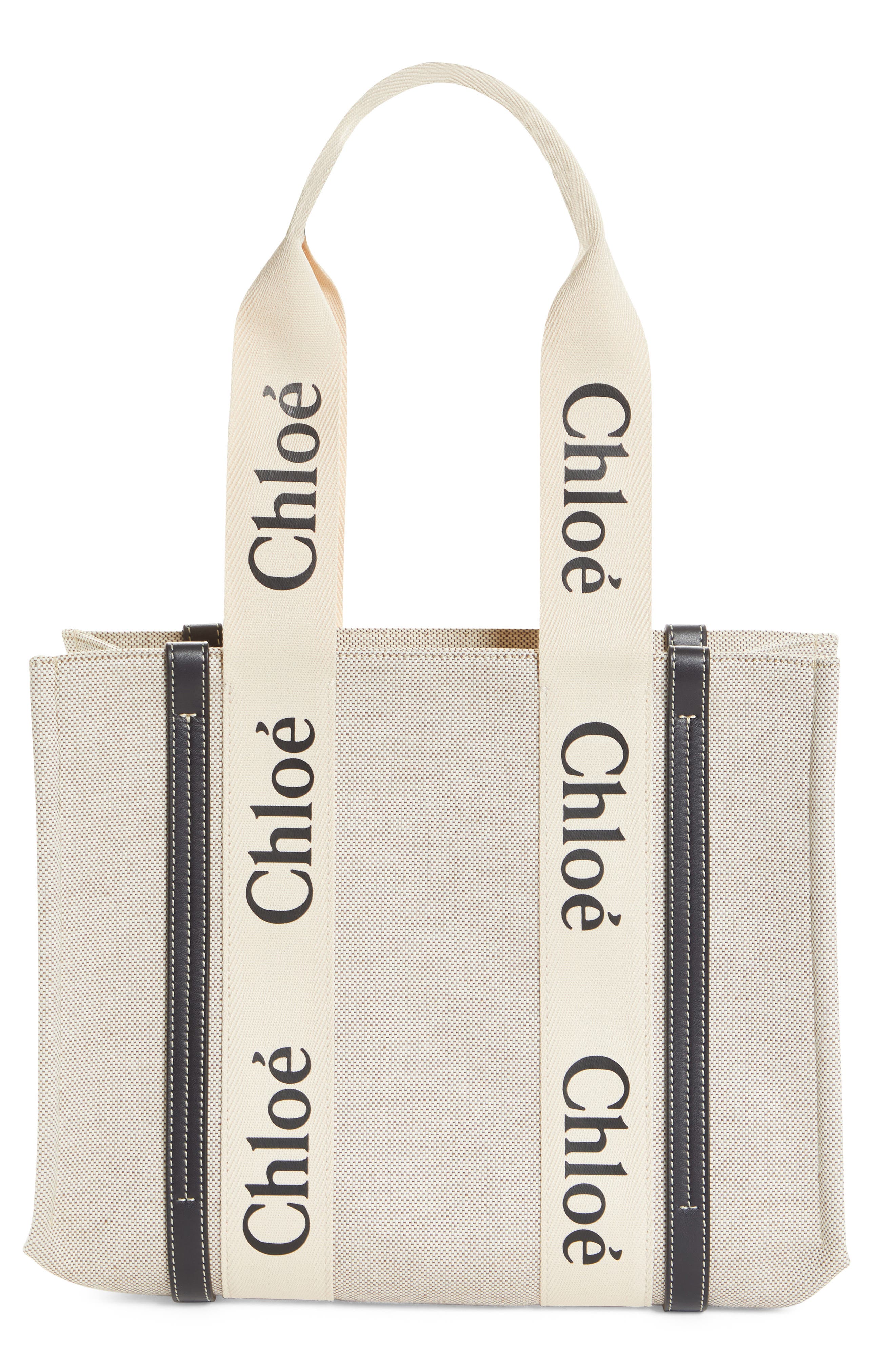 Chloé Medium Woody Logo Strap Canvas Tote, Alternate, color, 