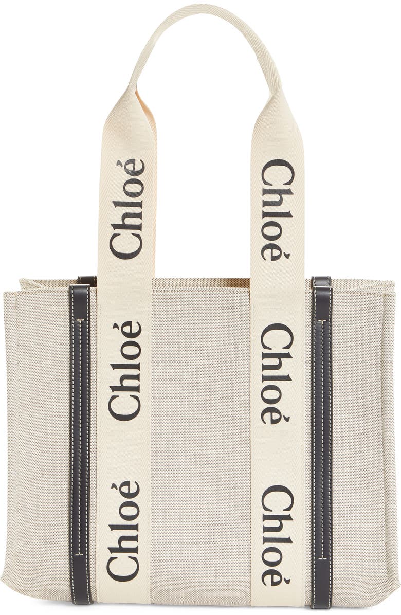 Chloé Medium Woody Logo Strap Canvas Tote, Alternate, color,