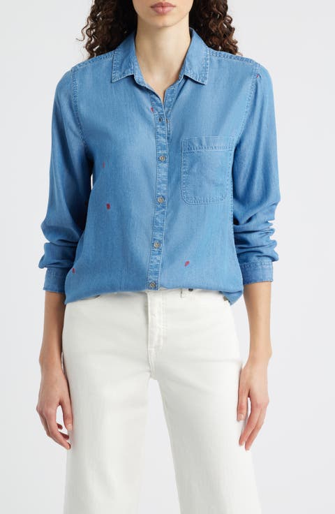 Maylee Embroidered Chambray Button-Up Shirt