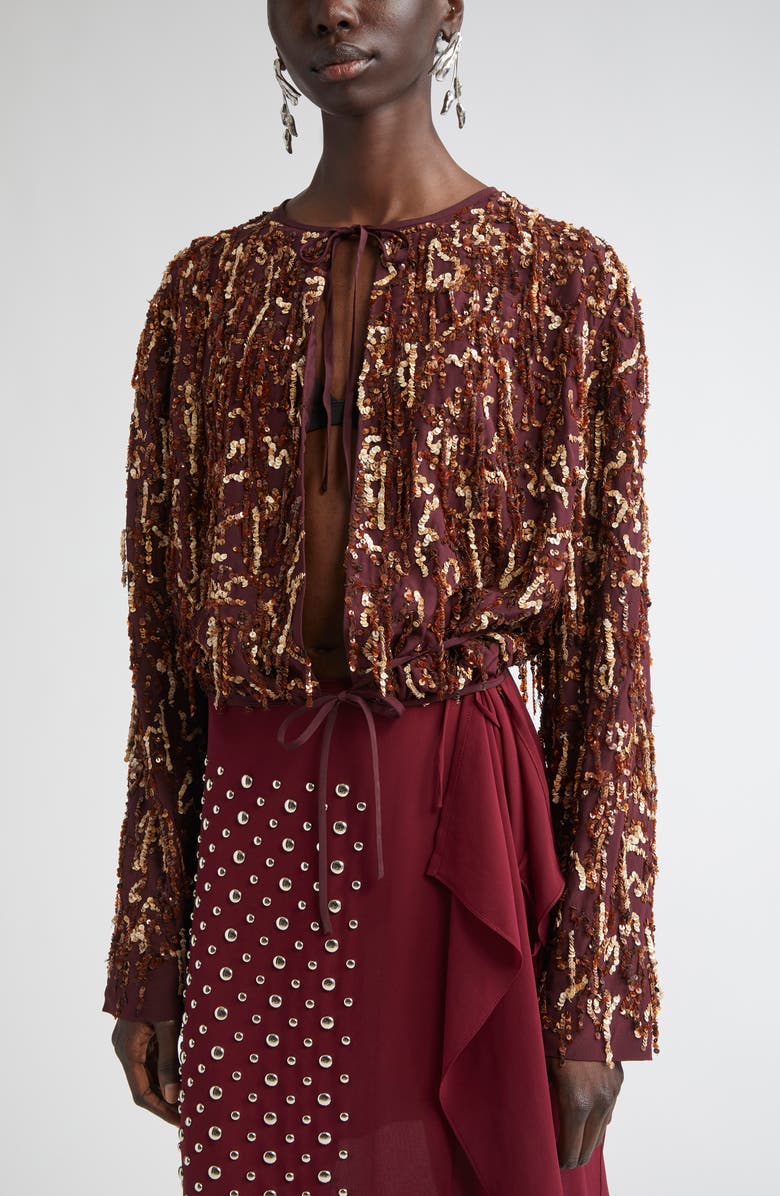 Dries Van Noten Sequin Embellished Silk Crop Jacket, Alternate, color, 