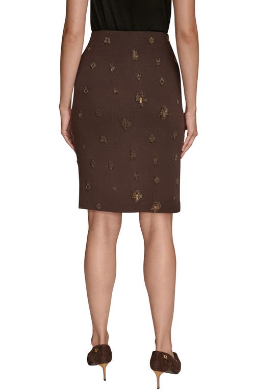 Donna Karan New York Embroidered Bead Pencil Skirt In Brown