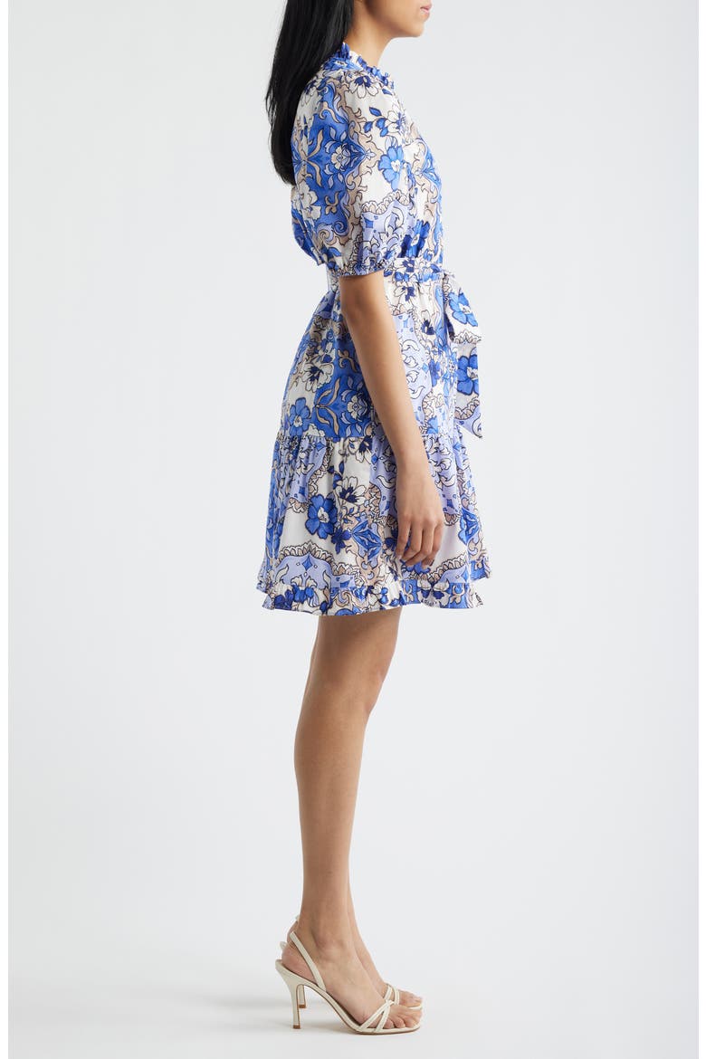 Puffy Sleeve Print Minidress, Alternate, color, BLUE MULTI