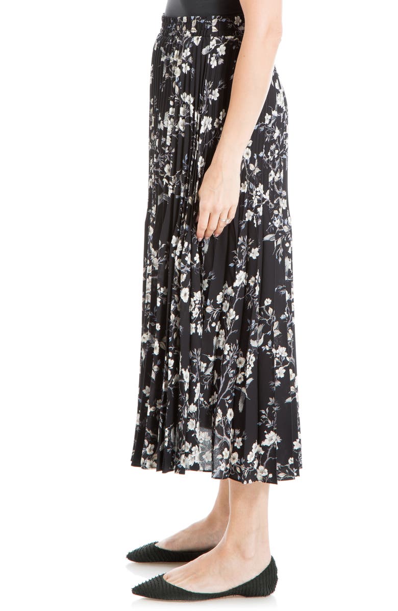 MAX STUDIO Graduated Pleat Knee-Length Midi Skirt, Alternate, color, Black/ Cream Blossom