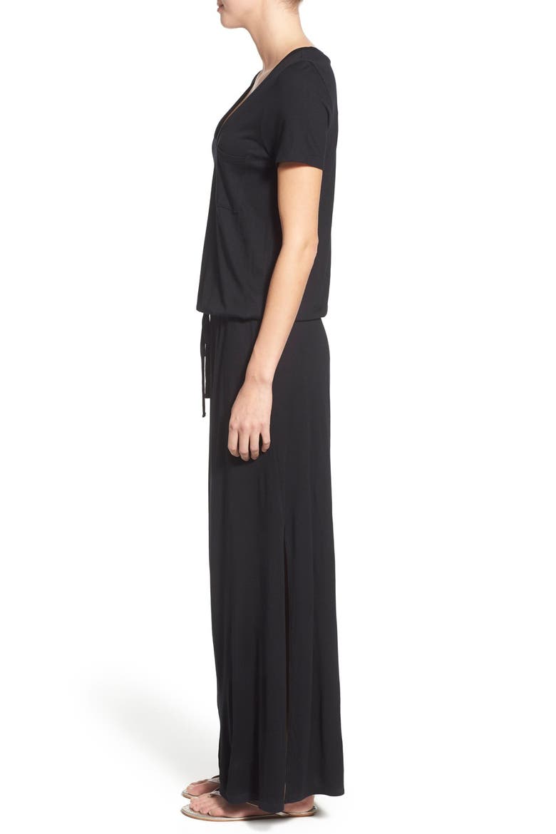 Drawstring Jersey Maxi Dress, Alternate, color, BLACK