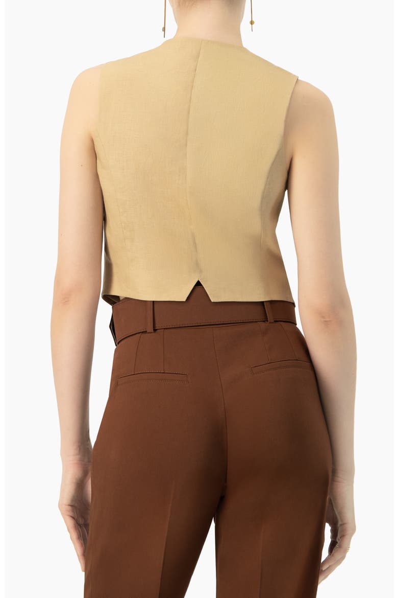 Linen Vest with Faux Pockets, Alternate, color, Beige