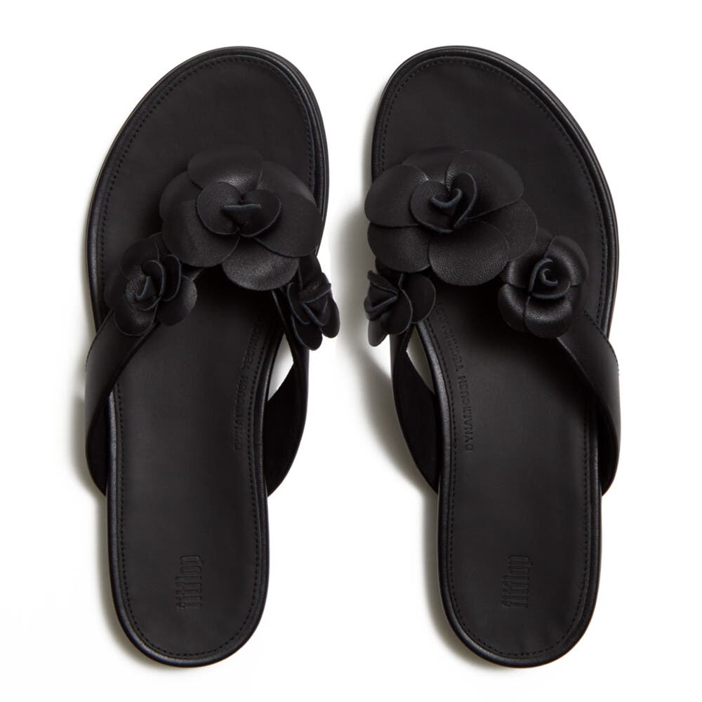 FitFlop Gracie Flower Flip-Flops, Alternate, color, Black