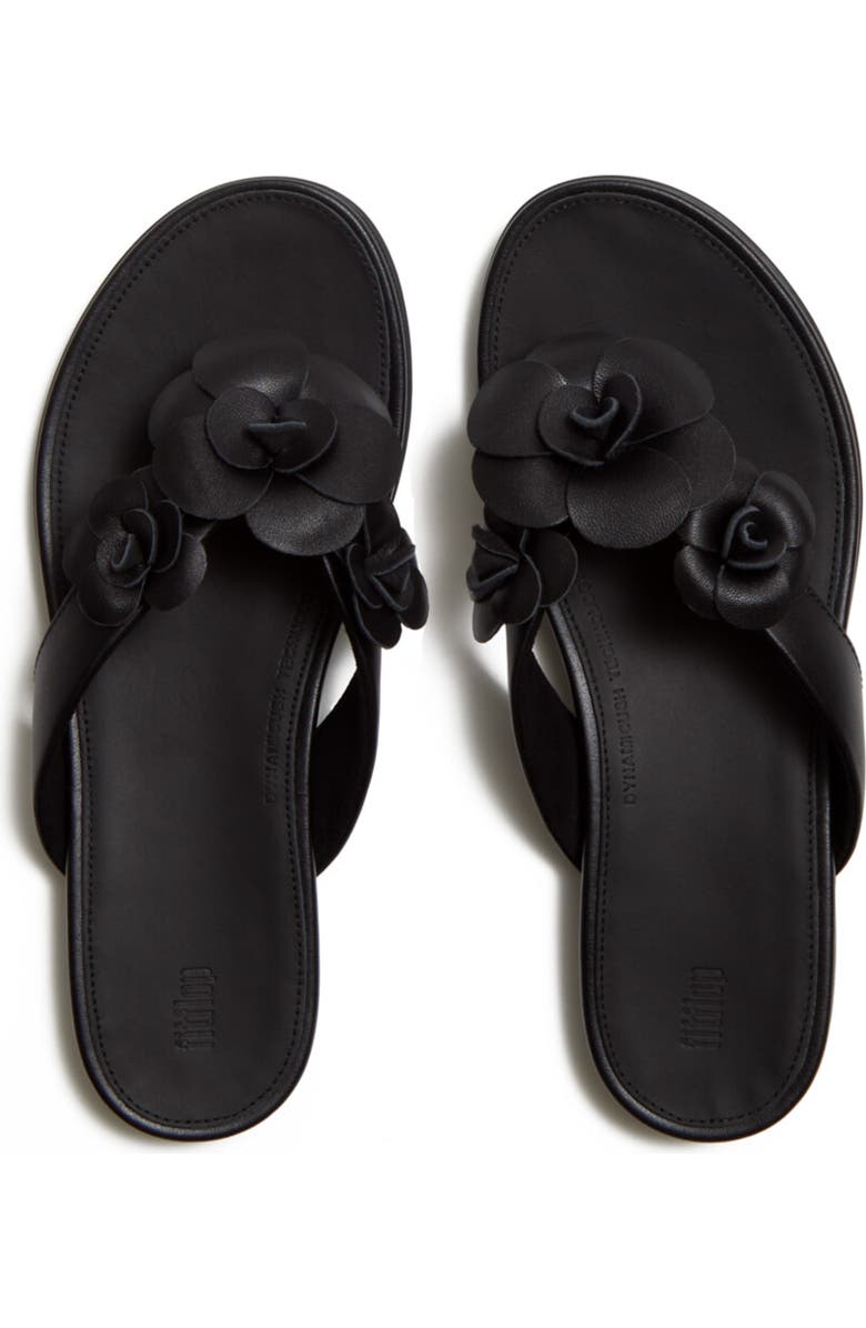FitFlop Gracie Flower Flip-Flops, Alternate, color, Black