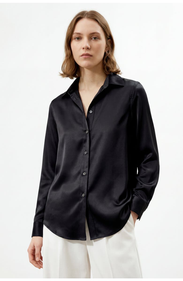 Solomon & Sage Women's Button Down Satin Silk Shirt, Alternate, color, Black
