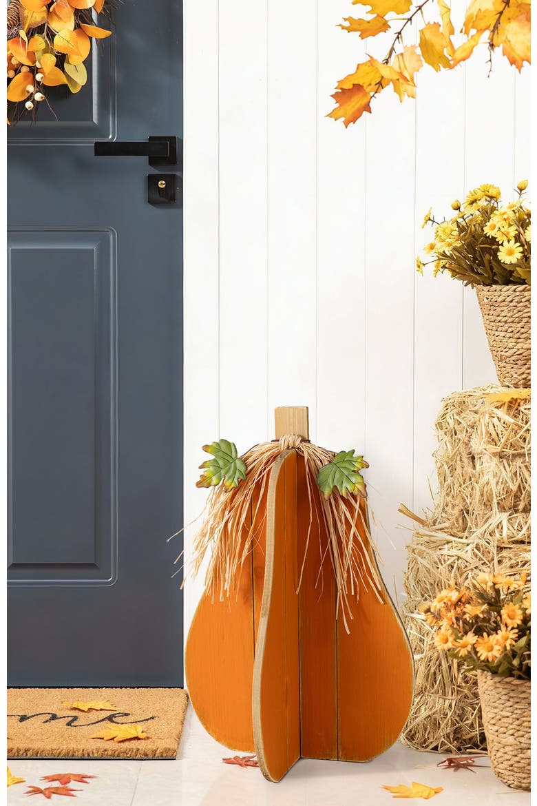 Fall Wood Interlocking Pumpkin Porch Decor, Alternate, color, Orange