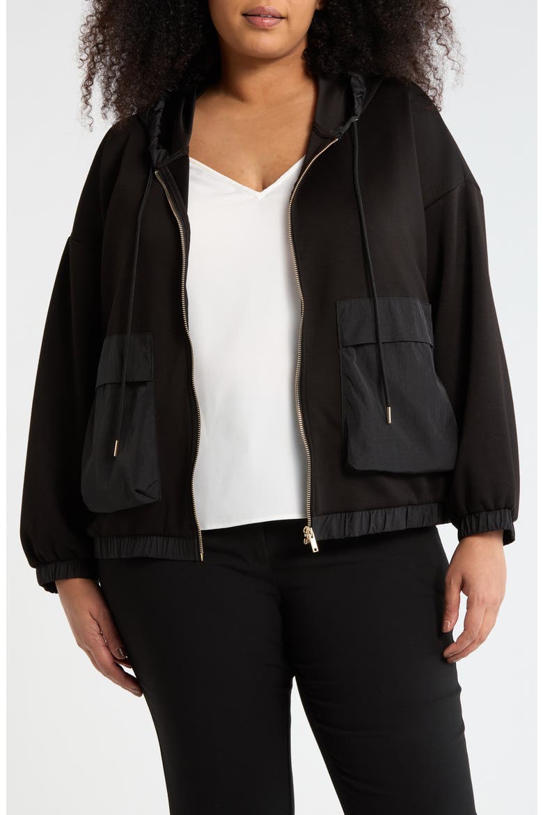 Mixed Media Full Zip Hoodie, Main, color, BLACK