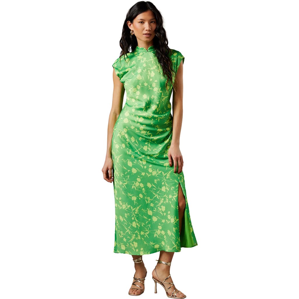 Warehouse Crinkle Satin Button Side Midi Dress In Pink