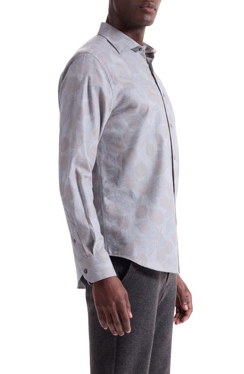 Bugatchi Axel Trim Fit Floral Cotton Button-up Shirt In Gray