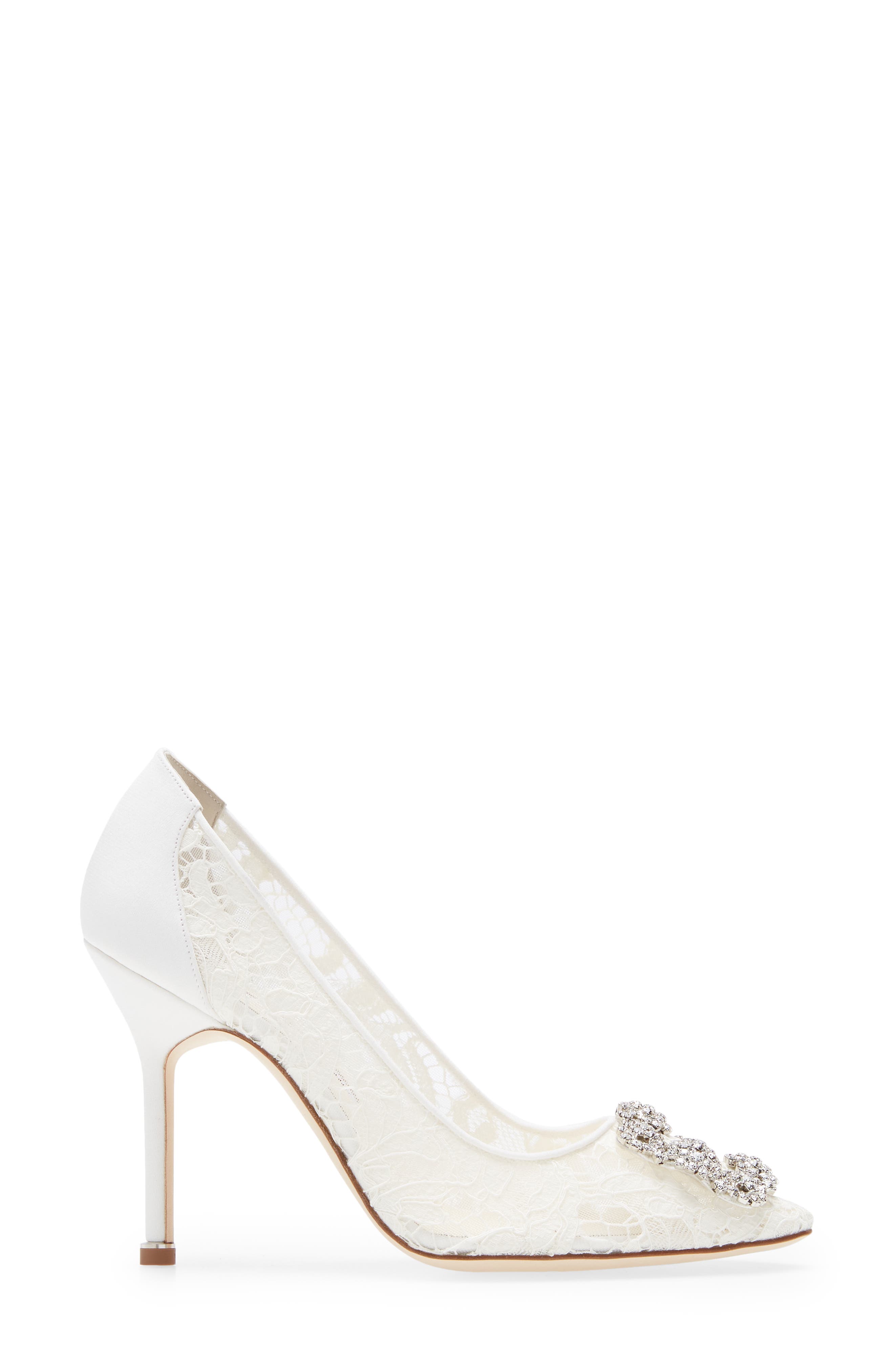 Manolo Blahnik Hangisi Lace Pointed Toe Pump, Alternate, color, 