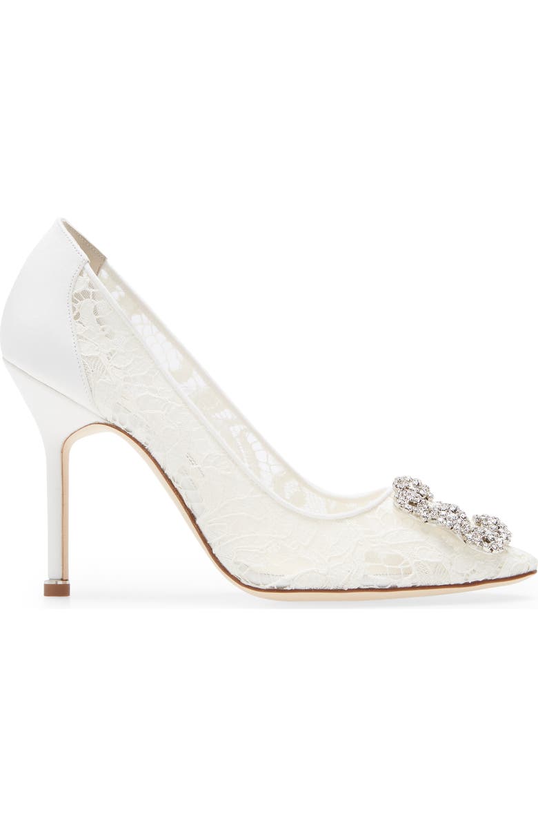 Manolo Blahnik Hangisi Lace Pointed Toe Pump, Alternate, color,
