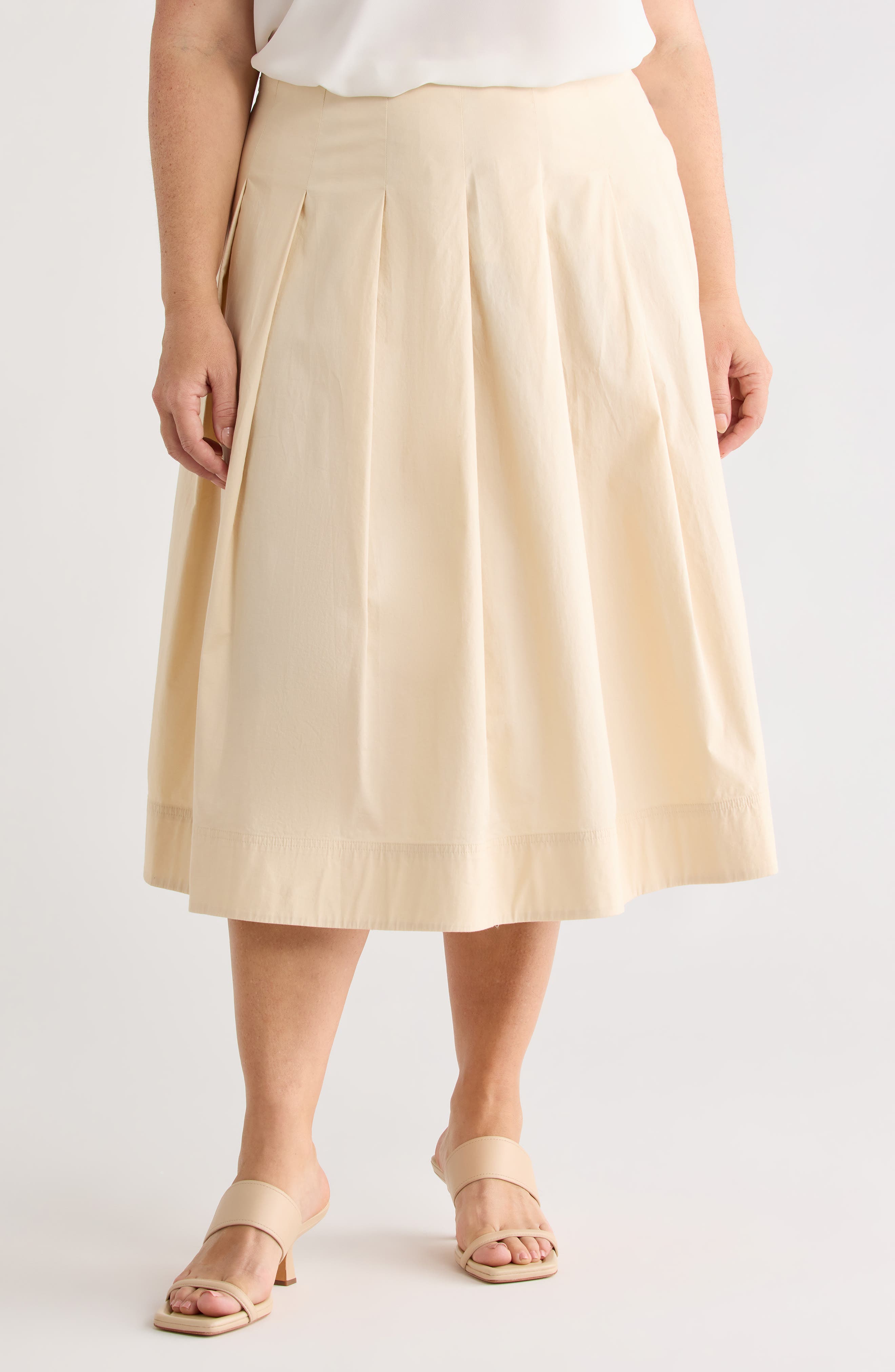 Stretch Cotton Poplin Midi Skirt