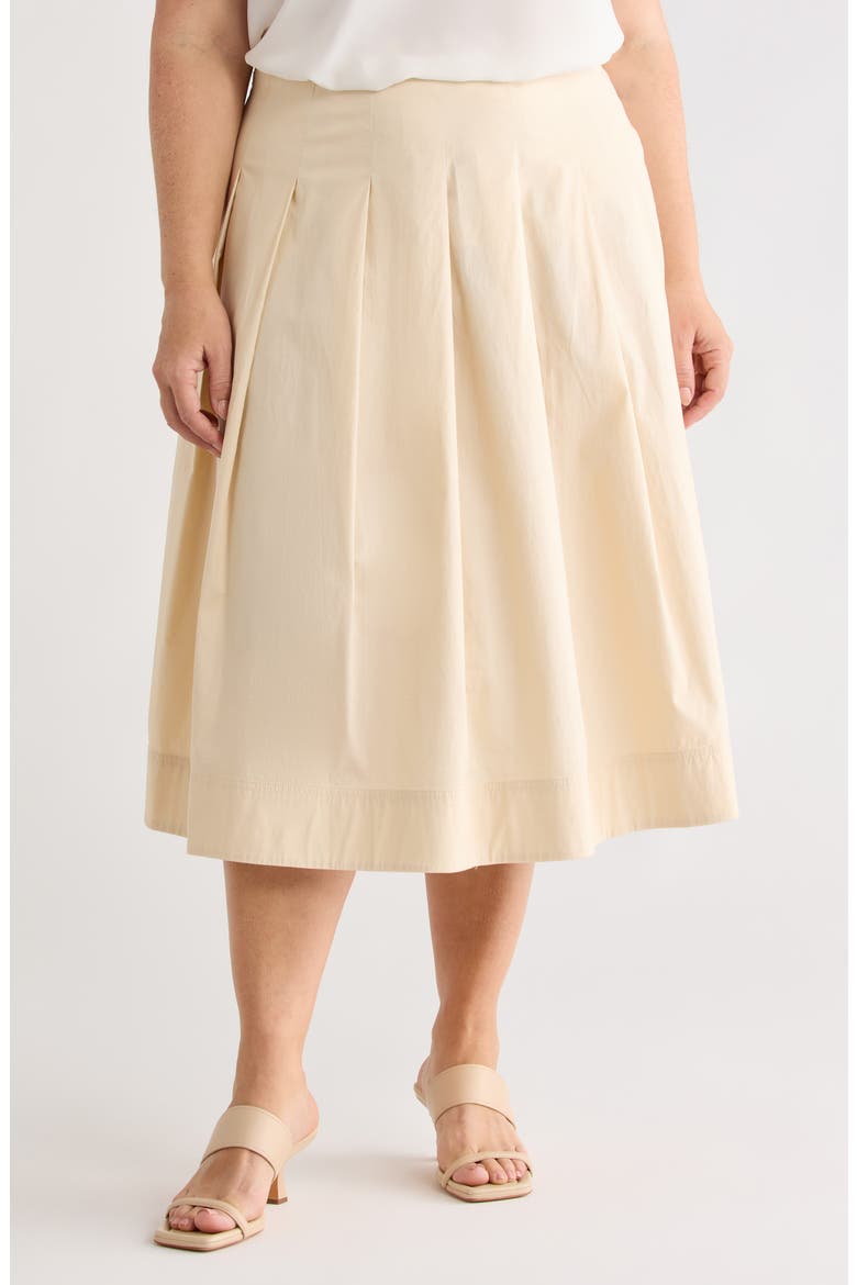 Stretch Cotton Poplin Midi Skirt, Main, color, BEIGE BURNT