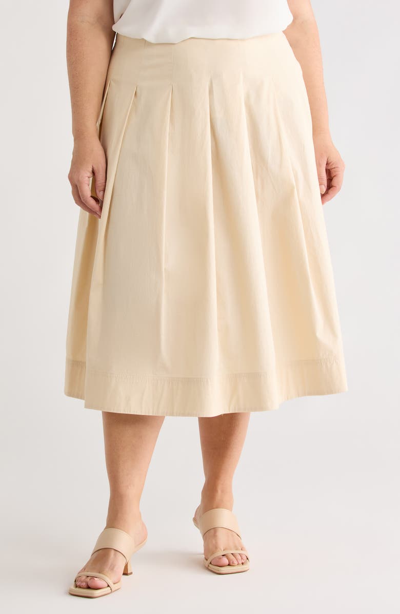 Caslon<sup>®</sup> Stretch Cotton Poplin Midi Skirt, Main, color, Beige Burnt