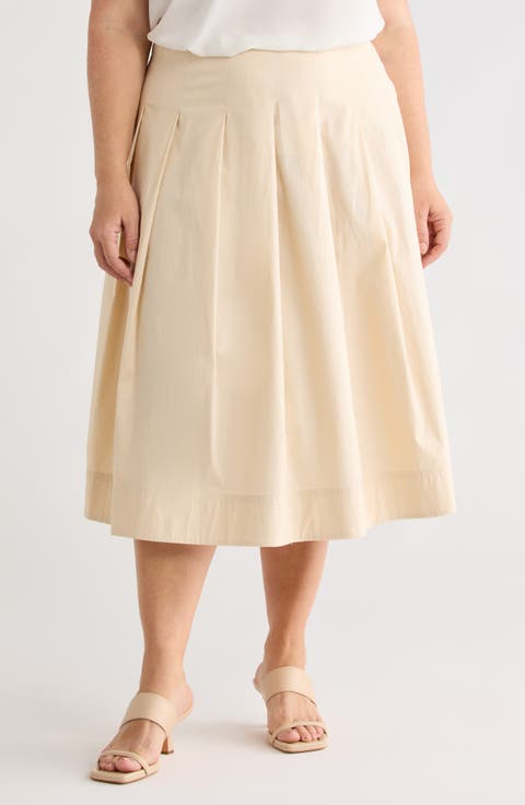 Stretch Cotton Poplin Midi Skirt (Plus)