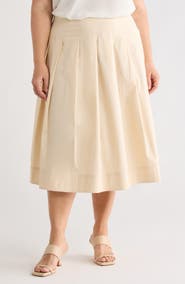 Caslon® Stretch Cotton Poplin Midi Skirt