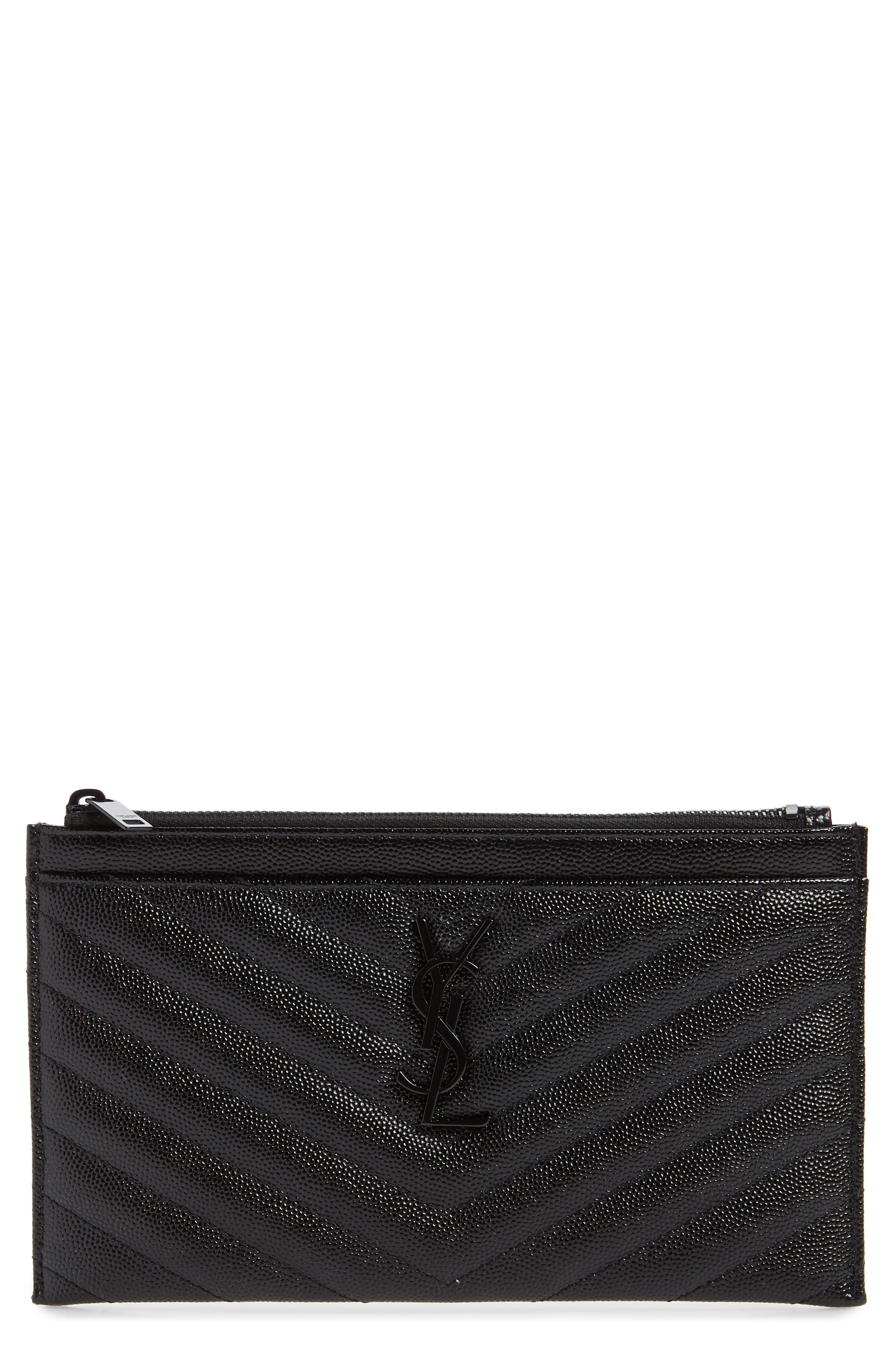 Saint Laurent Monogramme Quilted Calfskin Zip Pouch, Main, color, 