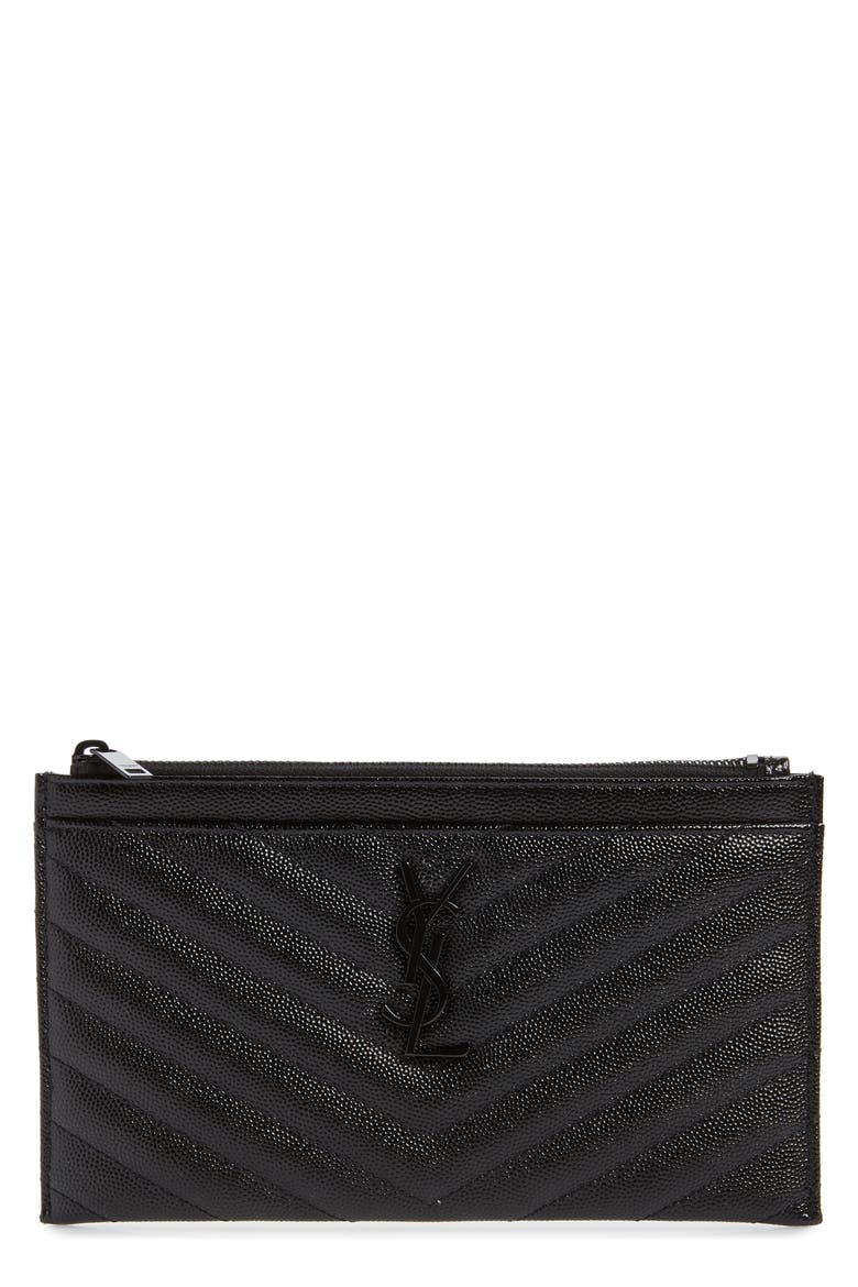 Monogramme Quilted Calfskin Zip Pouch, Main, color, NOIR