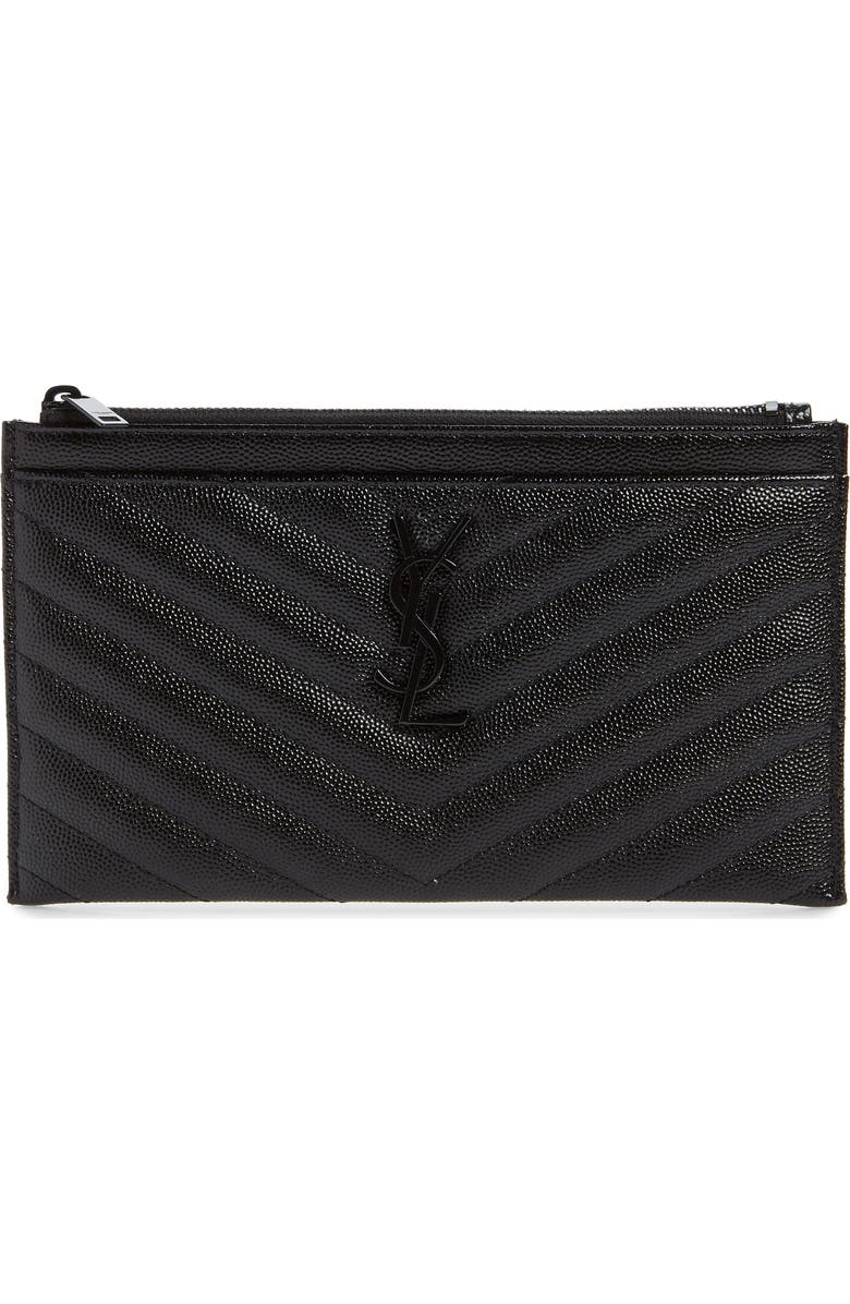 Saint Laurent Monogramme Quilted Calfskin Zip Pouch, Main, color,