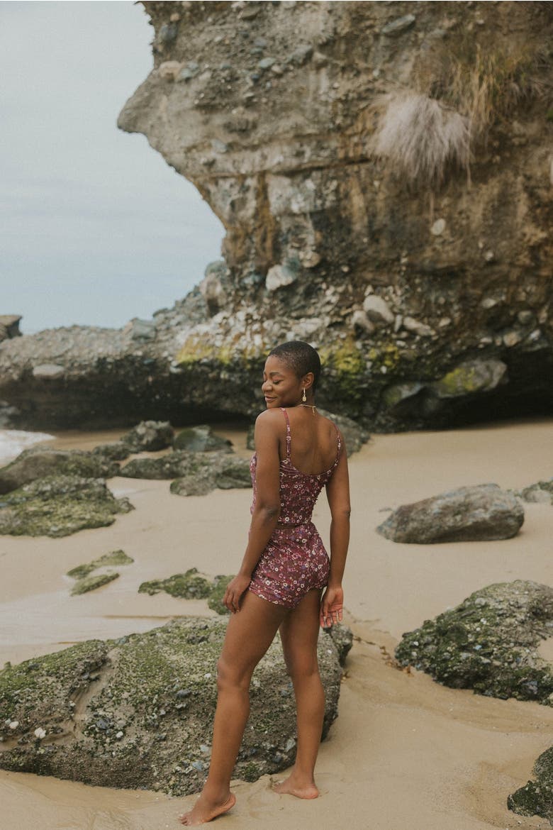 Charlotte High Waisted Swim Shorts, Alternate, color, Purple