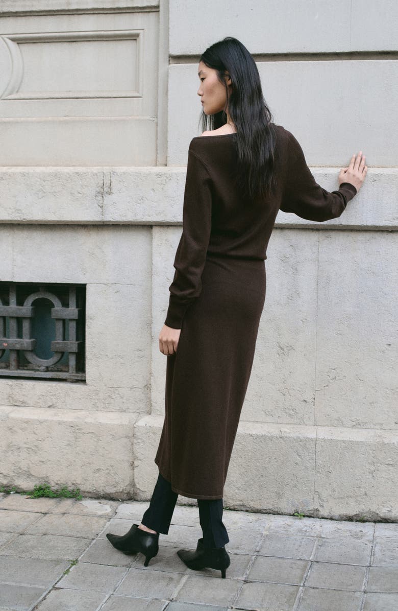 MANGO Fine Knit Blouson Sweater Dress, Alternate, color, Chocolate
