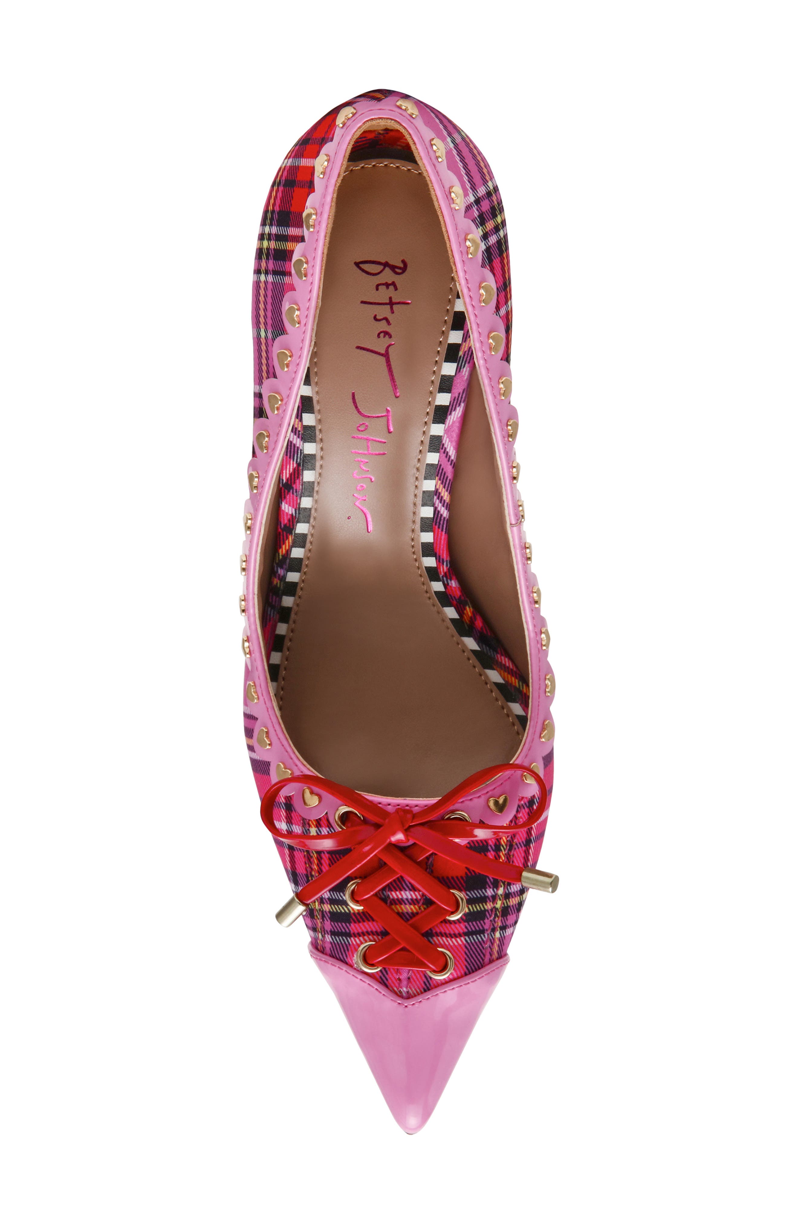Jovi Studded Pointed Toe Pump, Alternate, color, PINK PLAID MULTI