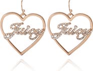 Juicy Couture Crystal Heart Drop Script Logo Earrings