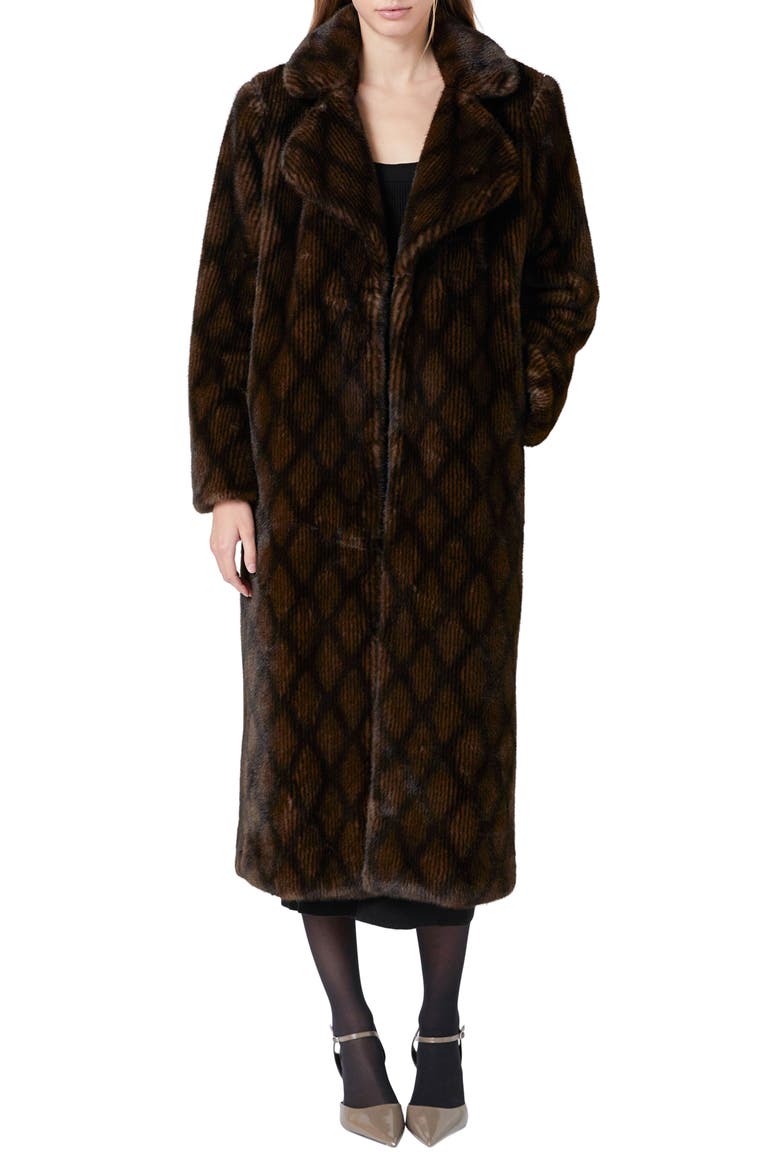 Diamond Pattern Faux Fur Coat, Main, color, BROWN