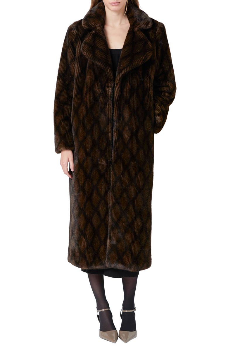 Endless Rose Diamond Pattern Faux Fur Coat, Main, color, Brown