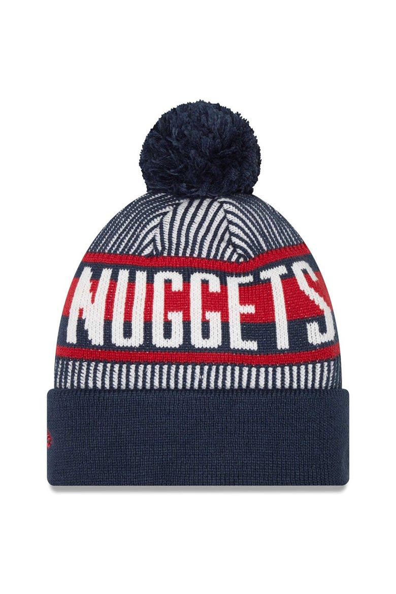 Men's New Era Navy Denver Nuggets Striped Cuffed Pom Knit Hat, Alternate, color, Navy