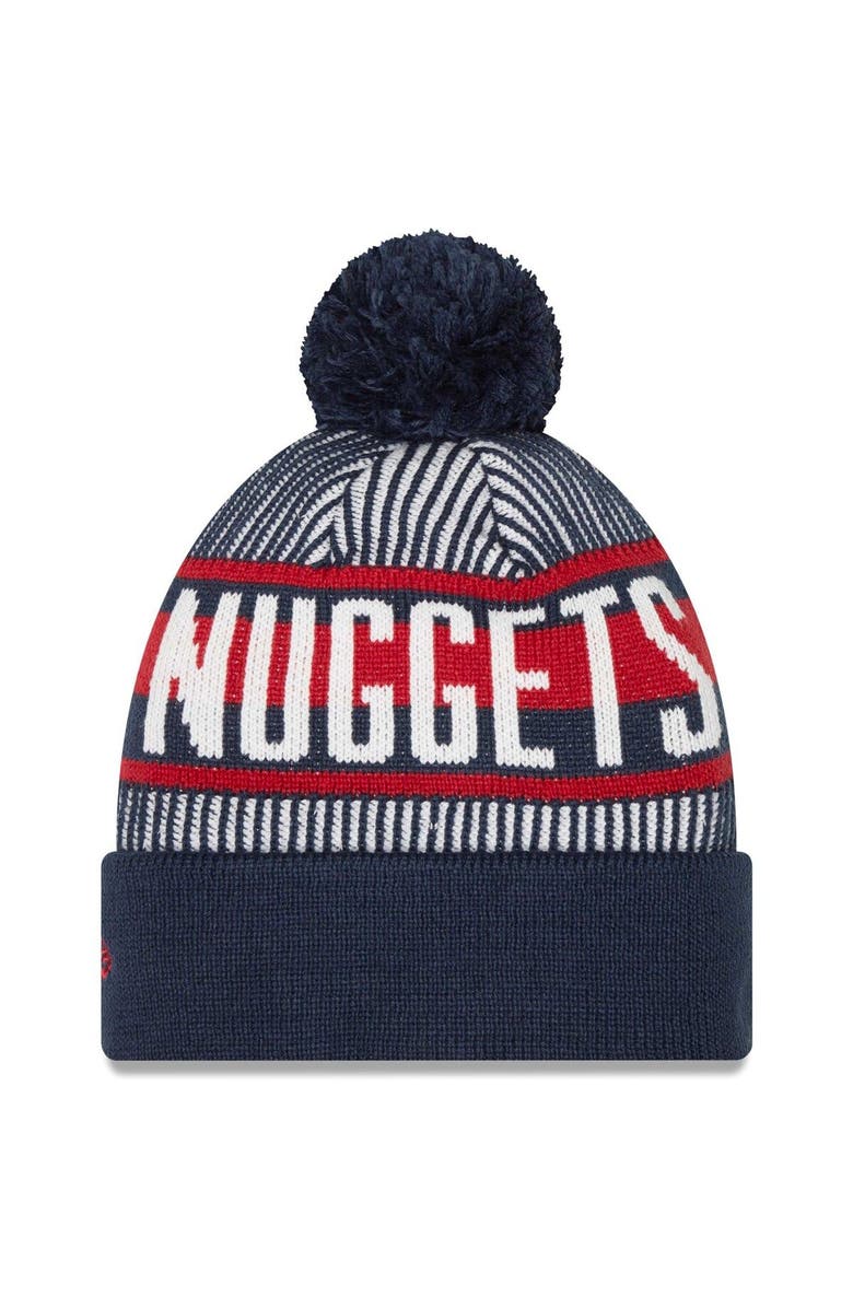 New Era Men's New Era Navy Denver Nuggets Striped Cuffed Pom Knit Hat, Alternate, color,