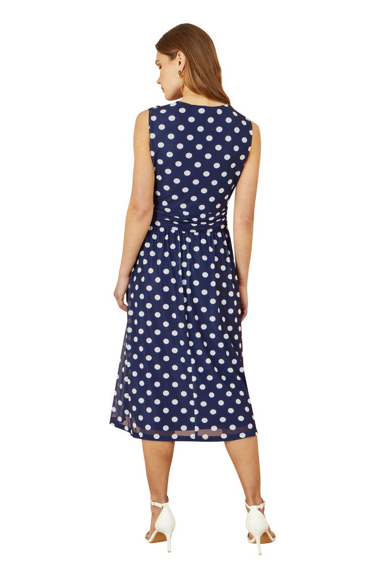 Polka Dot Mesh Wrap Skater Dress, Alternate, color, Navy