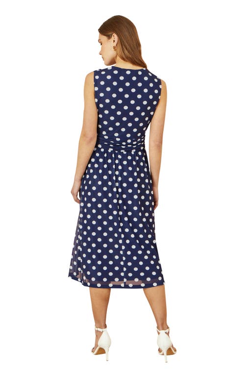 Yumi Polka Dot Mesh Wrap Skater Dress In Blue