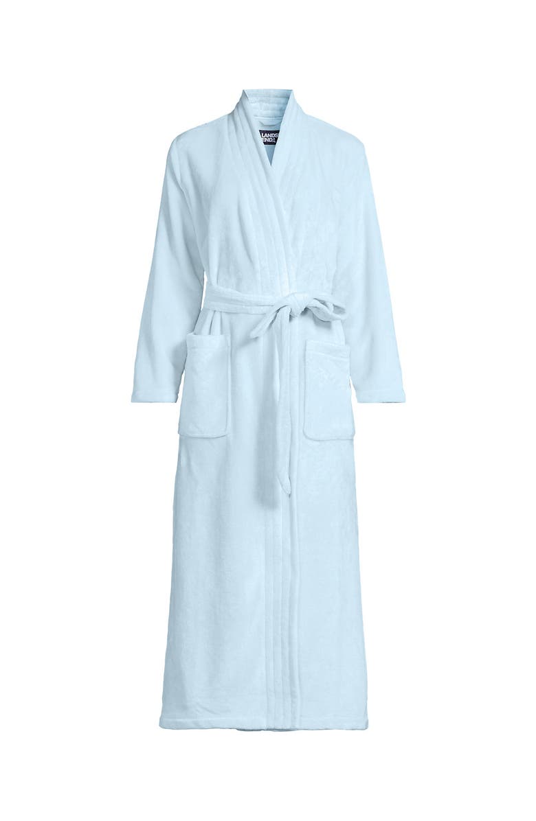 Lands' End Tall Cozy Plush Long Wrap Robe, Alternate, color, Soft Ice Blue