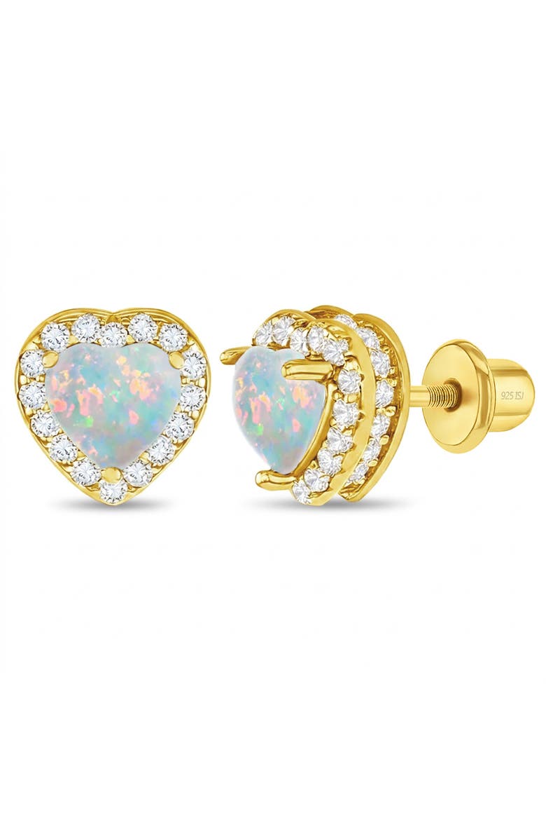 Opal CZ Heart Plated Earrings, Main, color, Opal