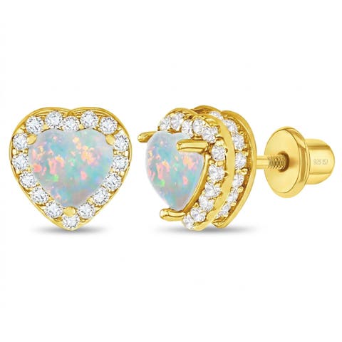 Opal CZ Heart Plated Earrings
